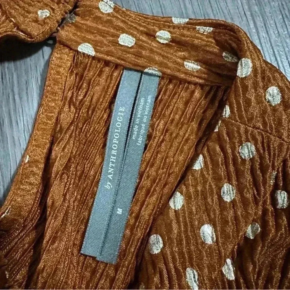Anthropologie Metallic Brown & Silver Polka Dot Print Sleeveless Top - Picture 4 of 9